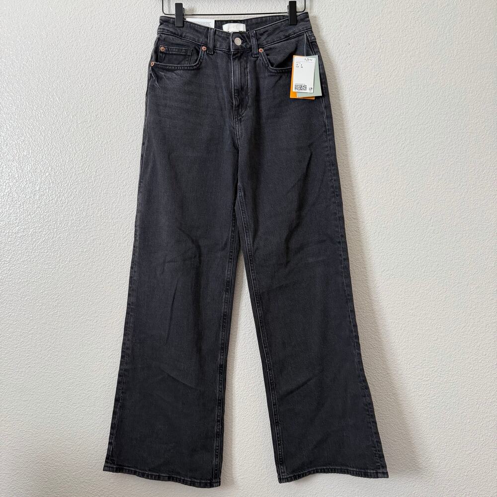 H&M Wide Leg High Waist Comfort Stretch Black Denim Jean